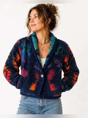 Vintage Southwest Aztec Fleece Jacket L XL Oversized Cozy Tribal